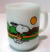 Lot of 2 VINTAGE 1958 Snoopy Fire King coffee cups KEEPING FIT IS